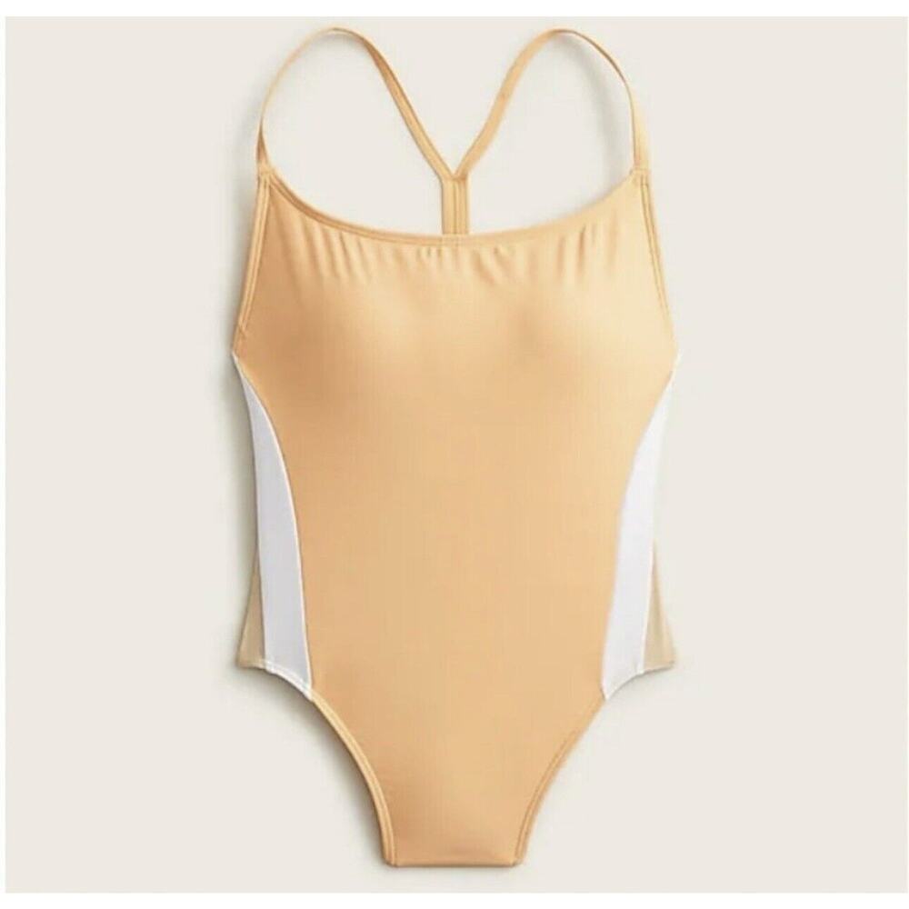 NWT J Crew Womens Swimsuit 20 (2XL) Colorblock One Piece Orange/White/Tan